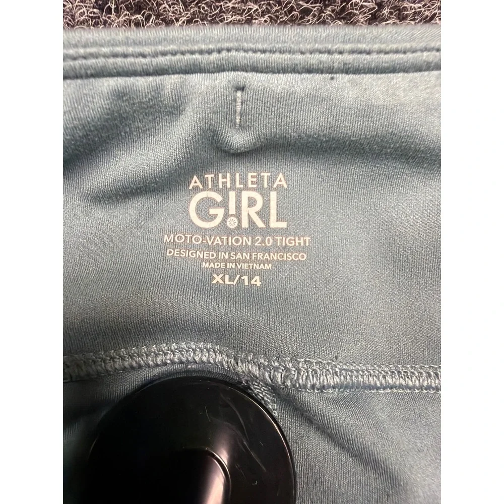Athleta Girl Leggings XL 14 Green Moto-Vation 2.0 Tight Pockets Activewear Moto